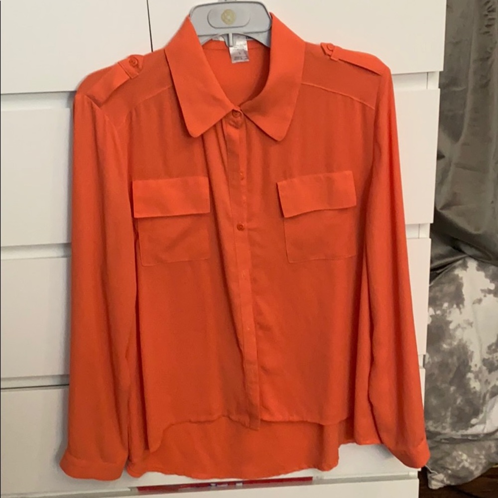 Sheer long sleeve orange blouse